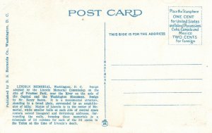 Vintage Postcard 1920's View Lincoln Memorial Building By Night Washington D.C.