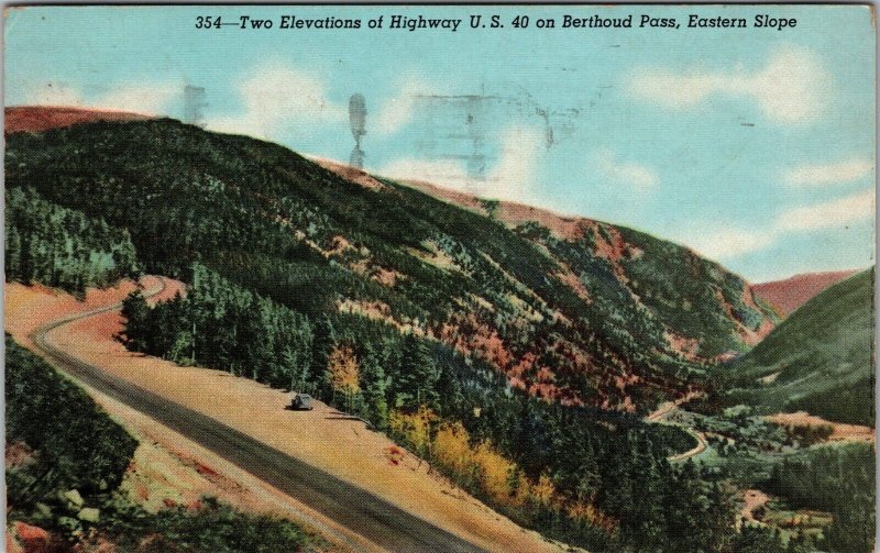 Two Elevations of Highway US 40 on Berthound Pass Denver CO Postcard PC111