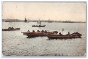 c1905 Boating Scene at Yokohama Harbour Japan Antique Unposted Postcard