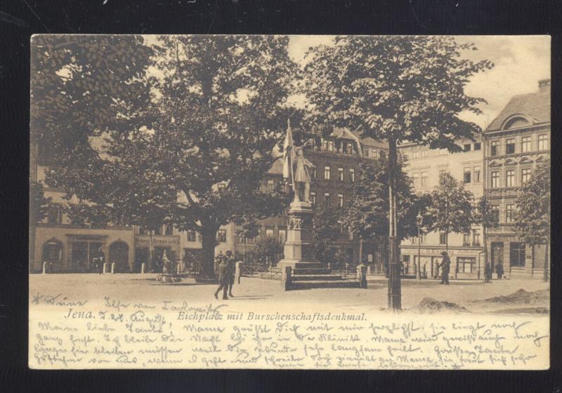 JENA GERMANY EICHPLATZ MIT BURSCHENSCHAFTSDENKMAL ANTIQUE VINTAGE POSTCARD