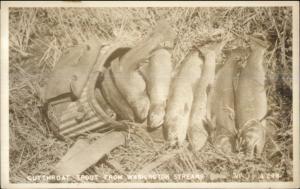 Fishing Catch & Wicker Bag Cutthroat Trout Washington Real Photo Postcard