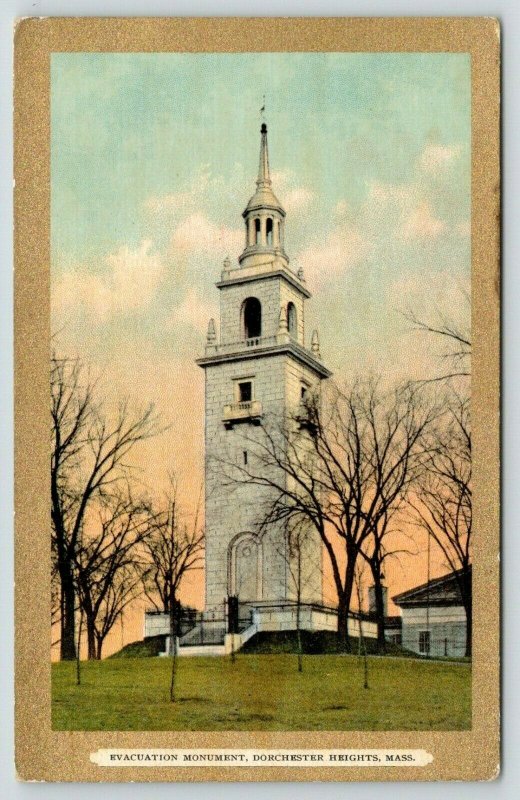 Boston Dorchester Heights MA~Evacuation Monument~c1910 Gold Border Postcard 