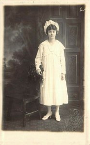 Columbus Ohio c1910 RPPC Real Photo Postcard Schreick Studio Young Girl Dress