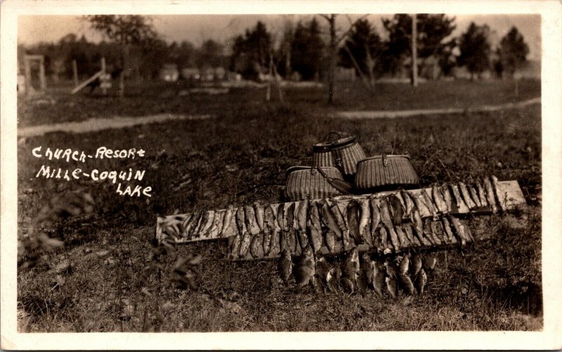 RP Postcard Fishing Catch Church Resort Millecoquins Lake Michigan~134650