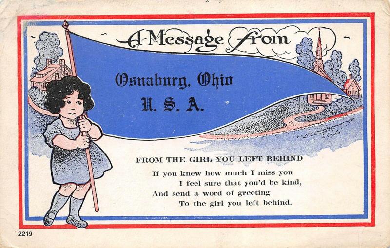 Osnaburg Ohio 1918 Postcard Flag From Girl You Left Behind Stark County