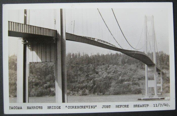 Tacoma Narrows Bridge Corkscrewing Before Breakup 11/7/40 Real Photo Postcard