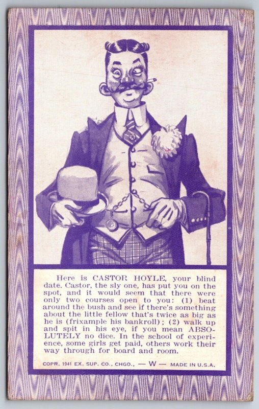 1940s Comic Arcade Card Ex Sup Co Lotta Blind Date Castor Hoyle Chicago K5