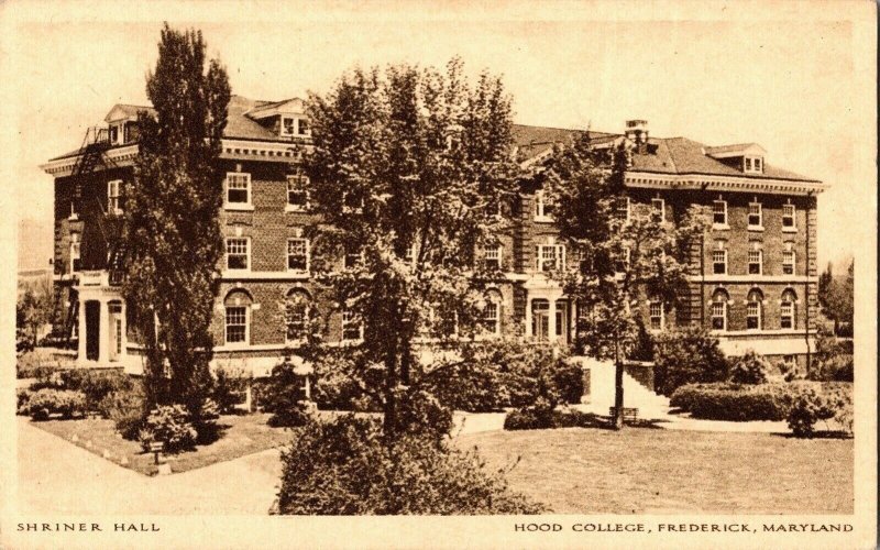 Shriner Hall Hood College Frederick Maryland BW Vintage Postcard Unposted School 