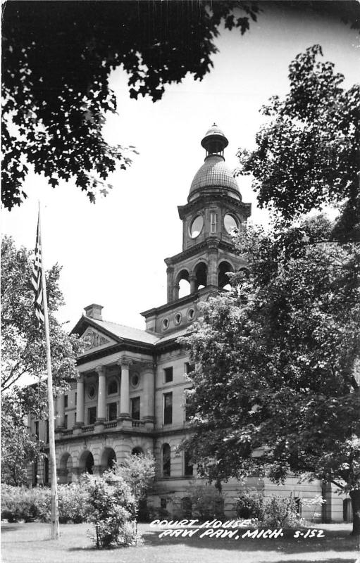 Paw Paw Michigan~Van Buren County Court House~1950s RPPC