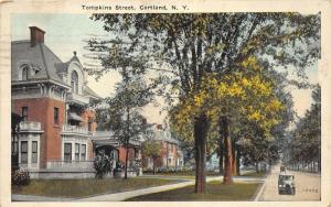 Cortland New York~Tompkins Street~Beautiful Homes~Vintage Cars in Street~1931 Pc