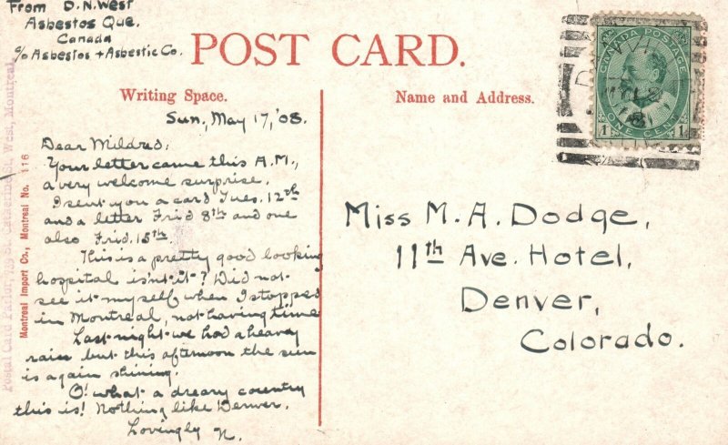 Montreal Canada, Royal Victoria Hospital Medical Center Vintage Postcard 1910