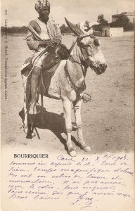 Donkeys. Bourriquier. Arab on his donkey Old vintage French photo postcard