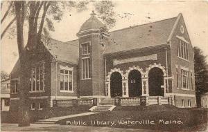 c1908 Postcard Carnegie? Public Library, Waterville ME Kennebec County Posted