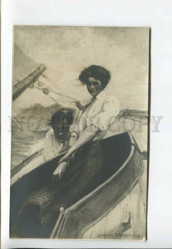 436151 Clarence UNDERWOOD Lovers in Boat STORM Vintage postcard PHOTO