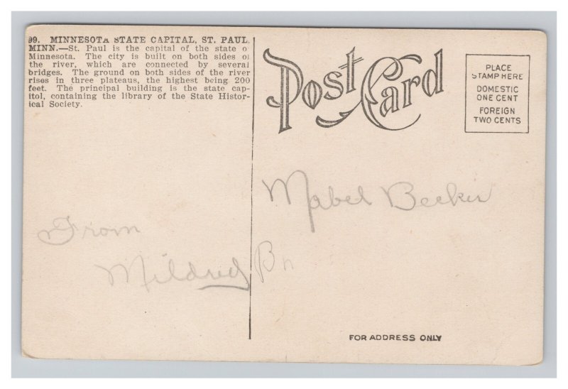 Minnesota State Capitol St. Paul Minn. Postcard