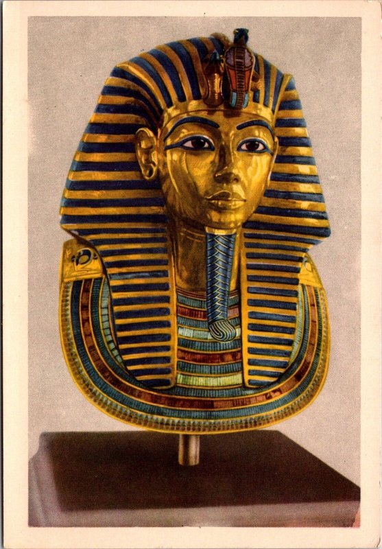 Tut ankh Amen's Treasures Gold Mask Cover King's Head vtg postcard