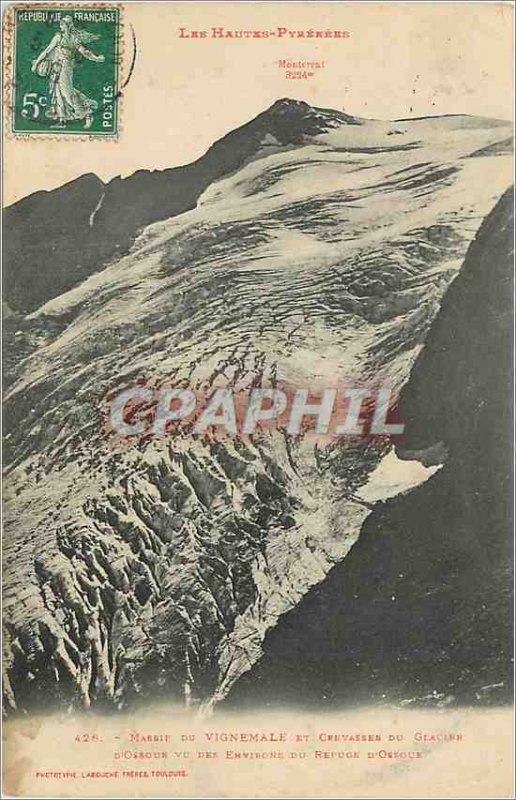 Old Postcard Hautes Pyrenees Vignemale Massif and Glacier Cracks Ossoue