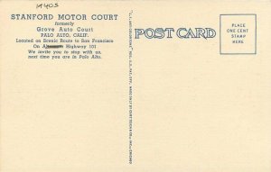 Palo Alto California Stanford Motor Court roadside Teich Postcard 21-5967