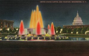 Vintage Postcard 1930's United States Capitol and Fountain Washington D. C.