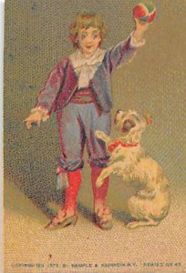 Approx. Size: 2 x 3 Boy playing ball with the dog  Late 1800's Tradecard Non  