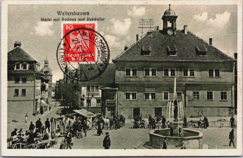 Germany Waltershausen Markt mit Rathaus und Ratskeller Vintage Postcard C128