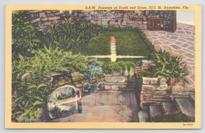 Linen~Fountain Of Youth & Cross~St Augustine Florida~Colortone~Vintage Postcard