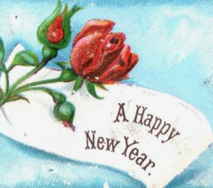 1880s Embossed Raphael Tuck A Happy New Year Card Red Roses F130