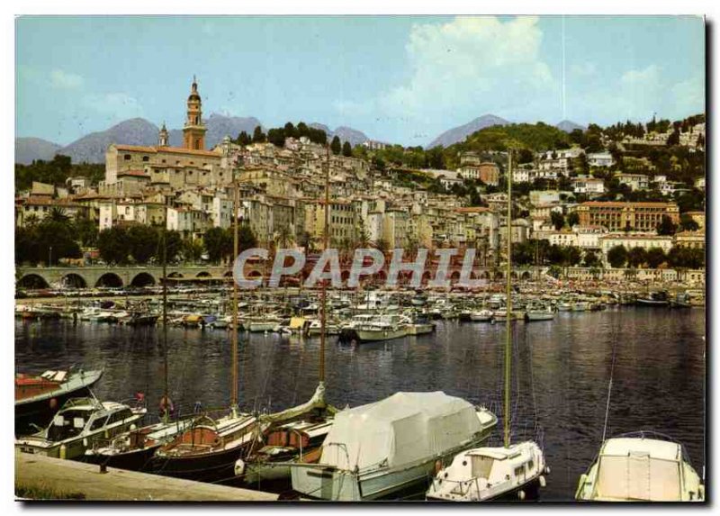 Postcard Moderne Menton Old Town and a corner of New Port