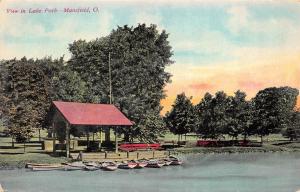 Mansfield Ohio c1910 Postcard View In Lake Park Dock Boats Shelter House