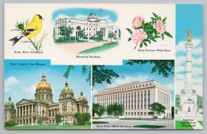 Iowa~Goldfinch~State Capitol~Wild Rose~Capitol~State Office Bldg~Vintage PC 