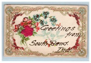 Greetings From SOUTH BEND, IN~ Art Nouveau Border  c1910s  St Joseph County