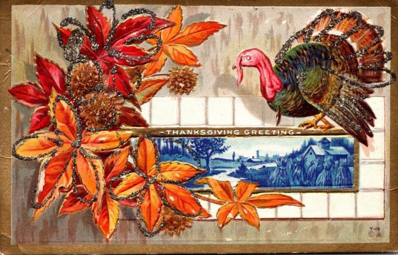 Thanksgiving With Turkey and Autumn Leaves