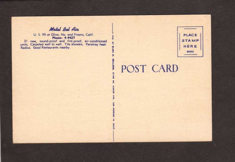 CA Motel Bel Air BelAir Olive St Fresno California Postcard