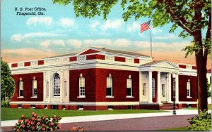 Linen Postcard United States Post Office Building in Fitzgerald, Georgia