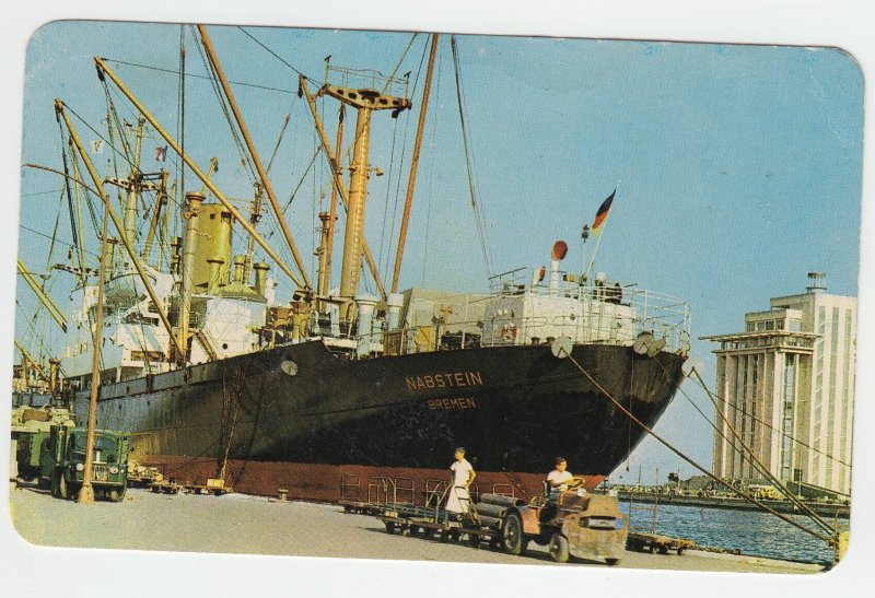 P2167 vintage used postcard wharfs of veracruz mexico with  ship nabstein bremen