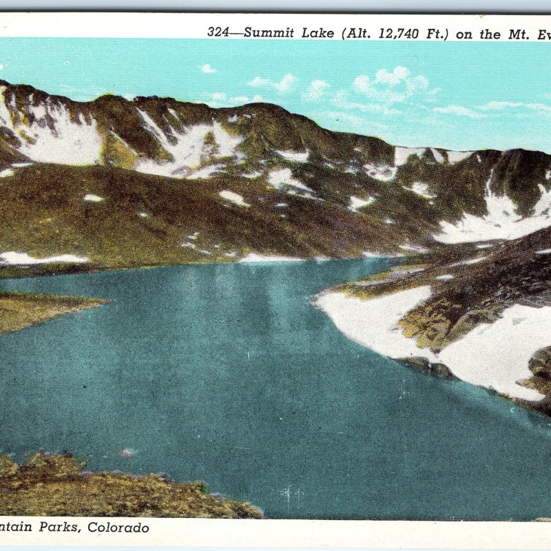c1940s Denver, CO Summit Lake Mt. Evans Highway Fine Linen Chicago Glacier A330