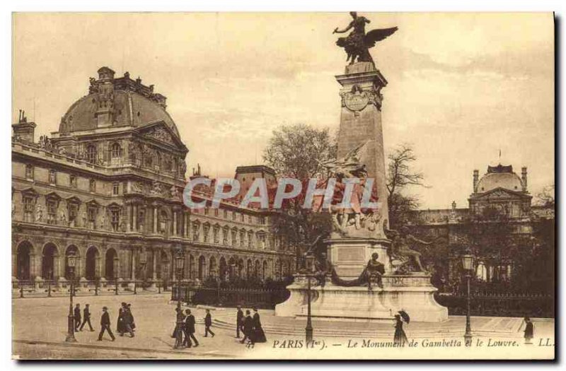 Old Postcard Paris I Gambetta Monument and the Louvre