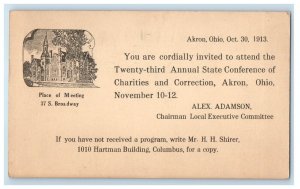 1913 Letter Invitation Annual State Conference Akron OH Advertising Postcard