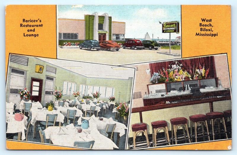 Postcard MS Biloxi West Beach Baricev's Restaurant & Lounge Interior Bar L13