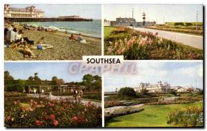 Postcard Modern Beach Southsea Parade Pier and south Fort Rose Gardens