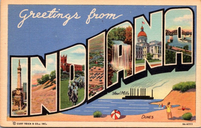 Indiana Greetings From Indiana Large Letter Linen Curteich