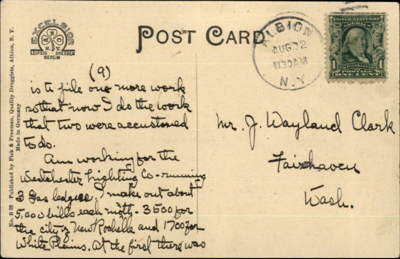 Albion NY Main & Bank Sts c1910 Postcard