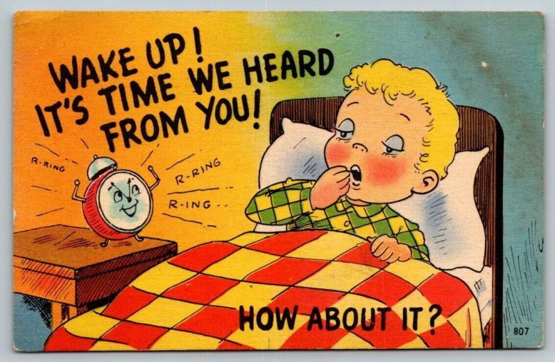 Humor Card  Wake Up! It's Time We Heard From You!  Postcard  1951