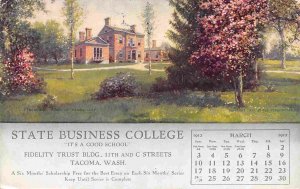 State Business College March 1912 Calendar Tacoma Washington postcard