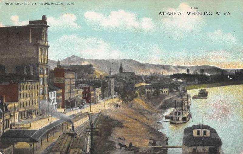 Wheeling West Virginia Wharf Birdseye View Antique Postcard K103255