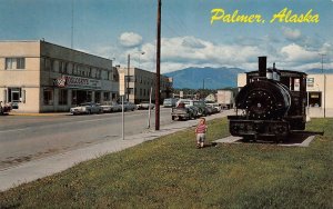 PALMER, AK Alaska STREET SCENE Kosloskys~Liquor Store TRAIN~Little Boy Postcard