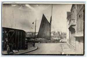 c1910 Sailboat Street View Dieppe Normandy France WW1 RPPC Photo Postcard