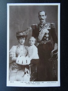 Norwegian Royalty KING & QUEEN OF NORWAY & CROWN PRINCE OLAF c1908 RP Postcard