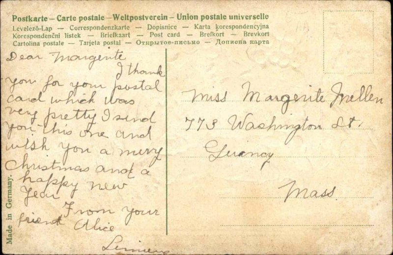 Christmas Cute Kids Children with Tree in Snow c1910 Vintage Postcard