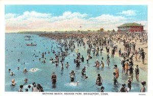 Bridgeport Connecticut CT ~ BEATHING BEACH~SEASIDE PARK Swimmers c1920s Postcard